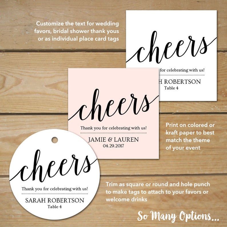 Cheers Tags Welcome Drink Tags for Wedding Favors Printable - Etsy
