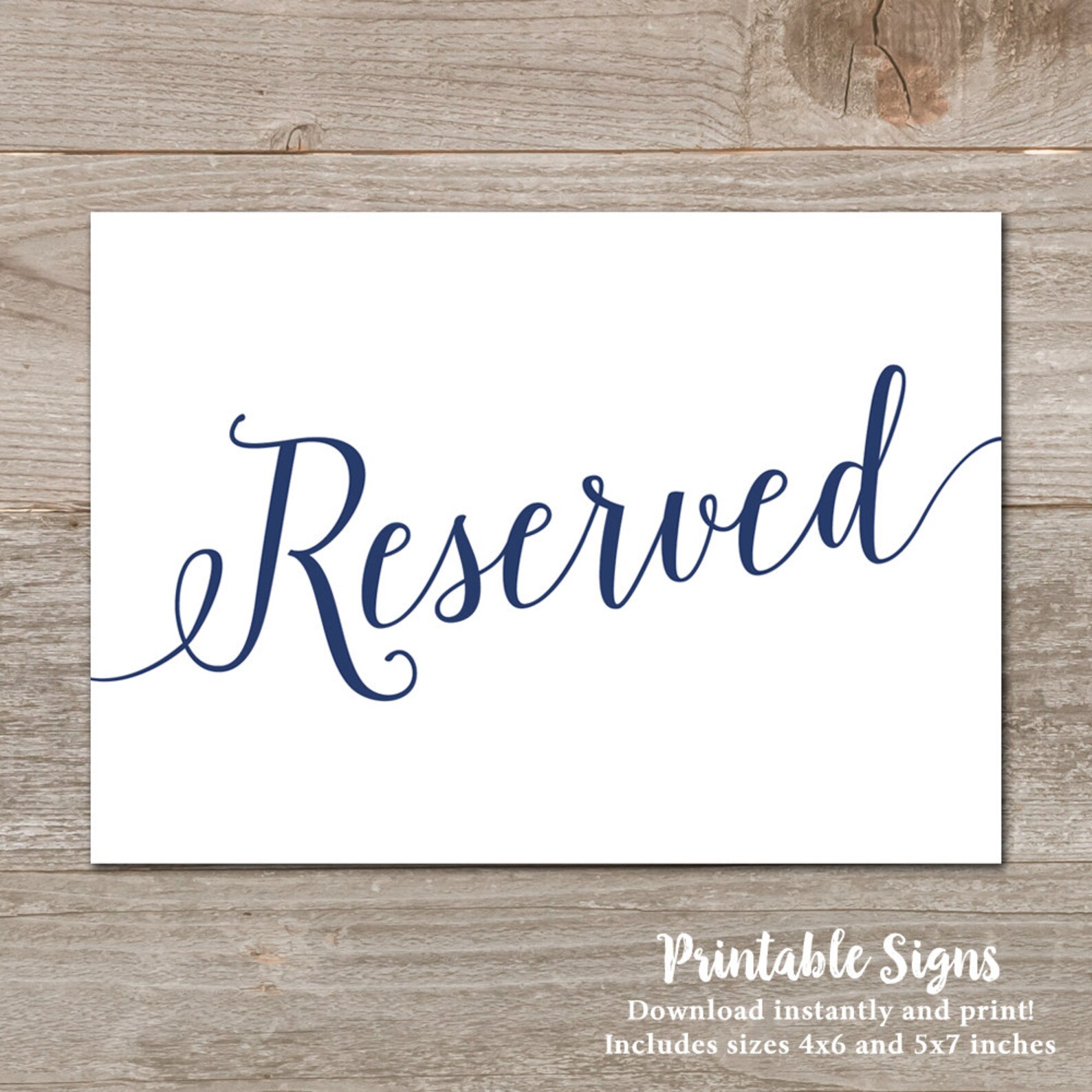 Navy Reserved Wedding Signs // Printable Reserved Sign - Etsy