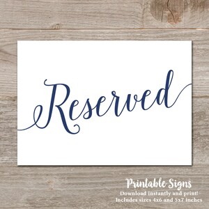 Navy Reserved Wedding Signs // Printable Reserved Sign, Reserved for ...