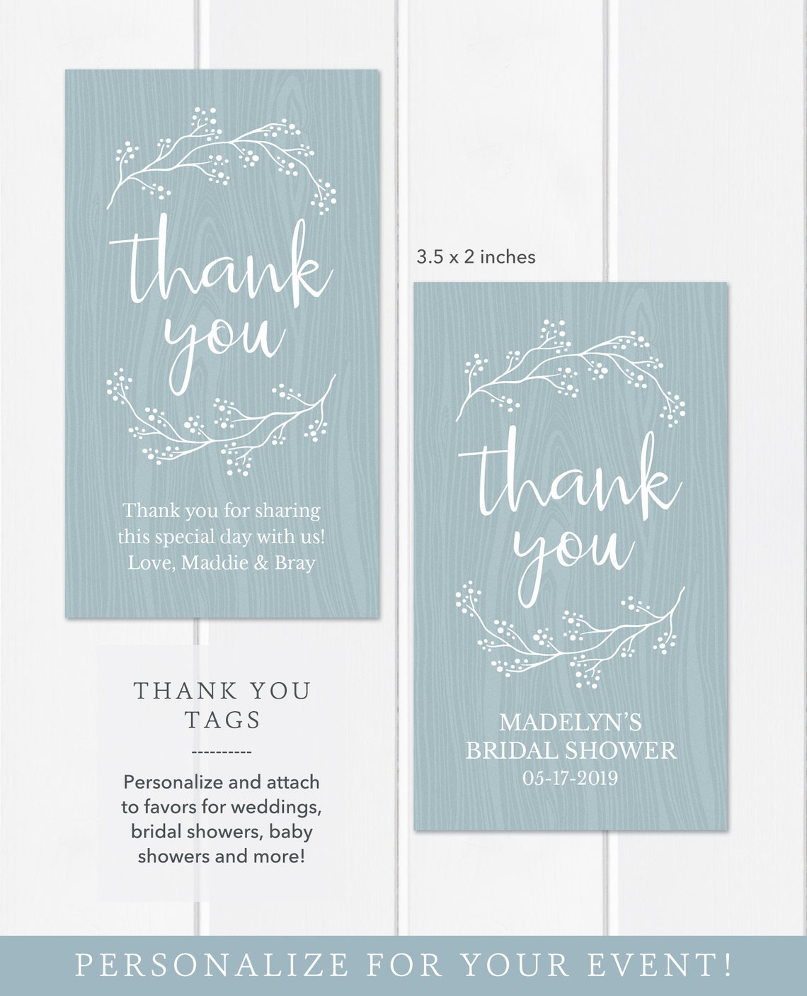 Rustic Thank You Tags Gift Tag Template Dusty Blue Wedding - Etsy