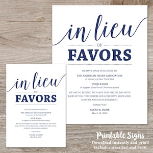 In Lieu of Favors Sign, Navy Wedding Signs Printable Donation Sign, In Lieu of Favors Template Wedding Signage Instant Download image 3