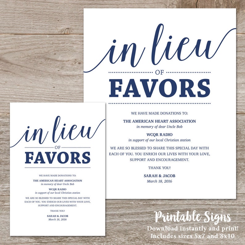 In Lieu of Favors Sign, Navy Wedding Signs Printable Donation Sign, In Lieu of Favors Template Wedding Signage Instant Download image 3
