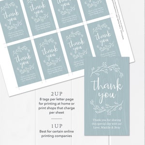 Rustic Thank You Tags, Gift Tag Template, Dusty Blue Wedding Favor Tags ...