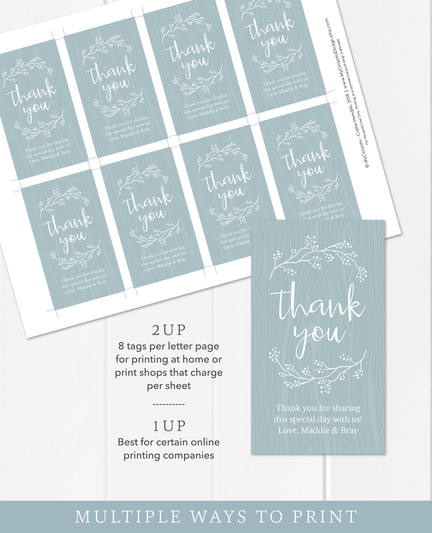 Rustic Thank You Tags Gift Tag Template Dusty Blue Wedding | Etsy