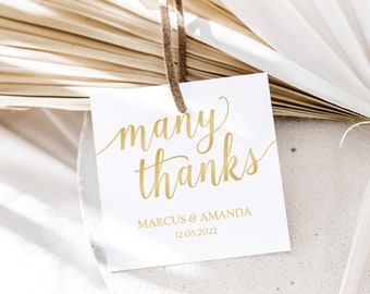 Etiquetas de agradecimiento doradas imprimibles, plantilla de etiquetas de recuerdo de boda