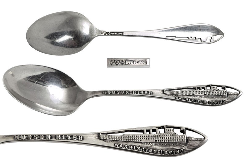 Antique Sterling Silver Washington Irving Ferry Hudson River Souvenir Spoon.
