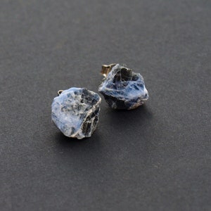 Raw Sodalite Chunk Earrings, Crystal Earrings, Rock Stud Earrings image 1