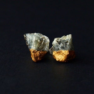 Gold & Raw Emerald Earrings, Emerald Studs image 1