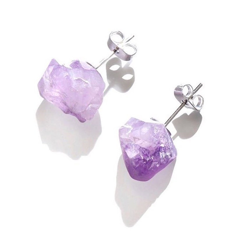 Raw Amethyst Earrings, Raw Stud Earrings image 3