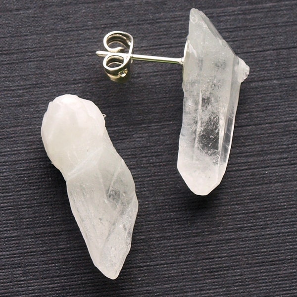 Raw Quartz Point  Earrings, Geo Earrings, Rock Stud Earrings, Crystal Earrings