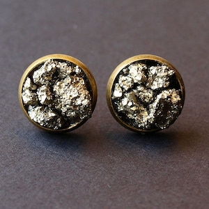 Pyrite Cluster Stud Earrings, Raw Pyrite Earrings