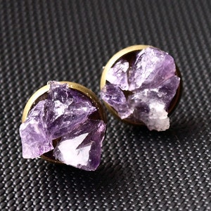 Amethyst Cluster Stud Earrings, Raw Amethyst Earrings