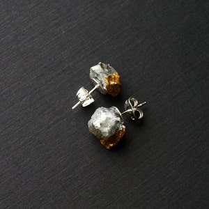 Gold & Raw Emerald Earrings, Emerald Studs image 3