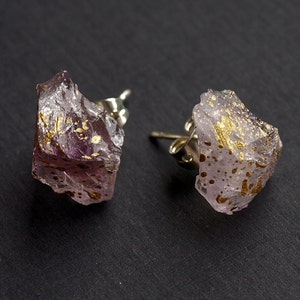 Gold Splatter & Raw Amethyst Chunk Earrings, Geo Earrings, Rock Stud Earrings, Crystal Earrings image 3