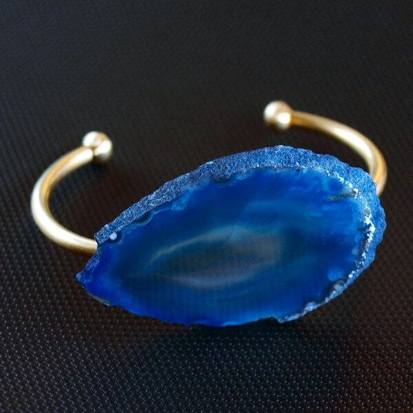 SALE Blue Agate Slice Bangle, Agate Bracelet