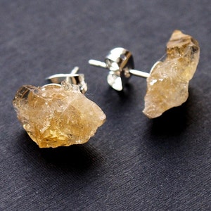 Raw Citrine Chunk Earrings, Geo Earrings, Rock Stud Earrings, Crystal Earrings image 6