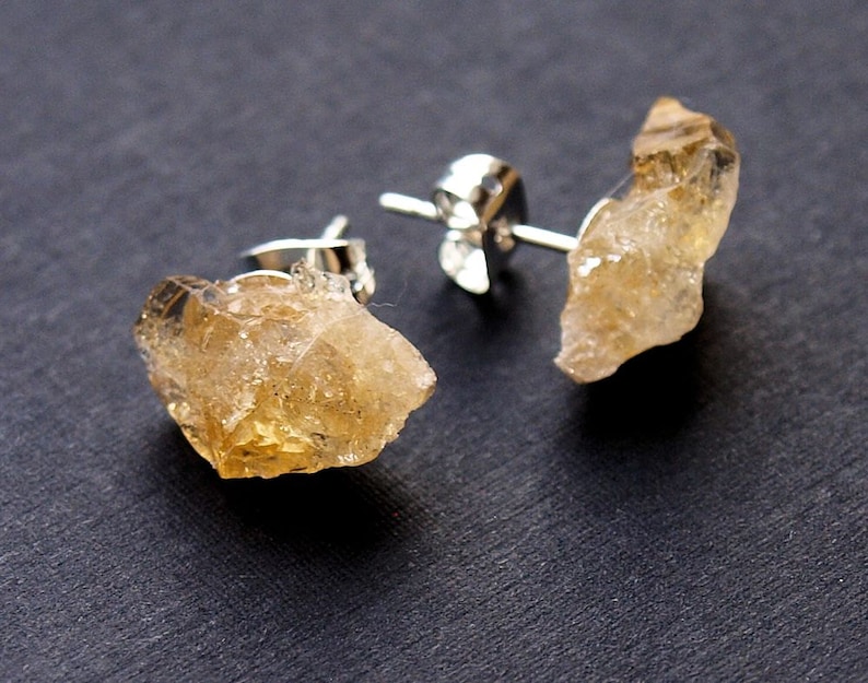 Raw Citrine Chunk Earrings, Geo Earrings, Rock Stud Earrings, Crystal Earrings image 6