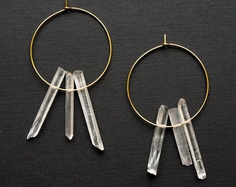 Quartz Hoop Earrings, Quartz Point Earrings