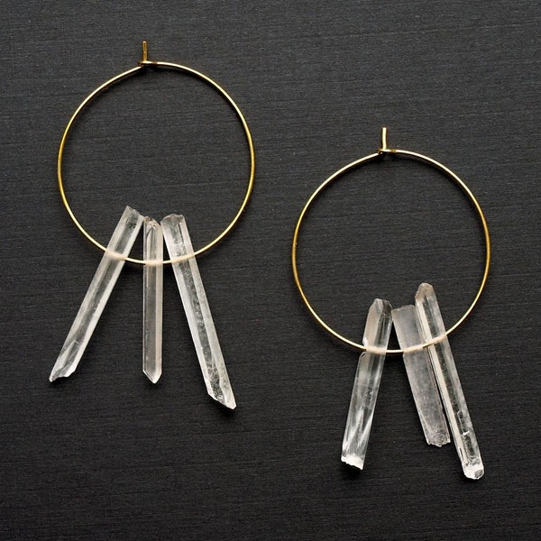 Quartz Hoop Earrings, Quartz Point Earrings