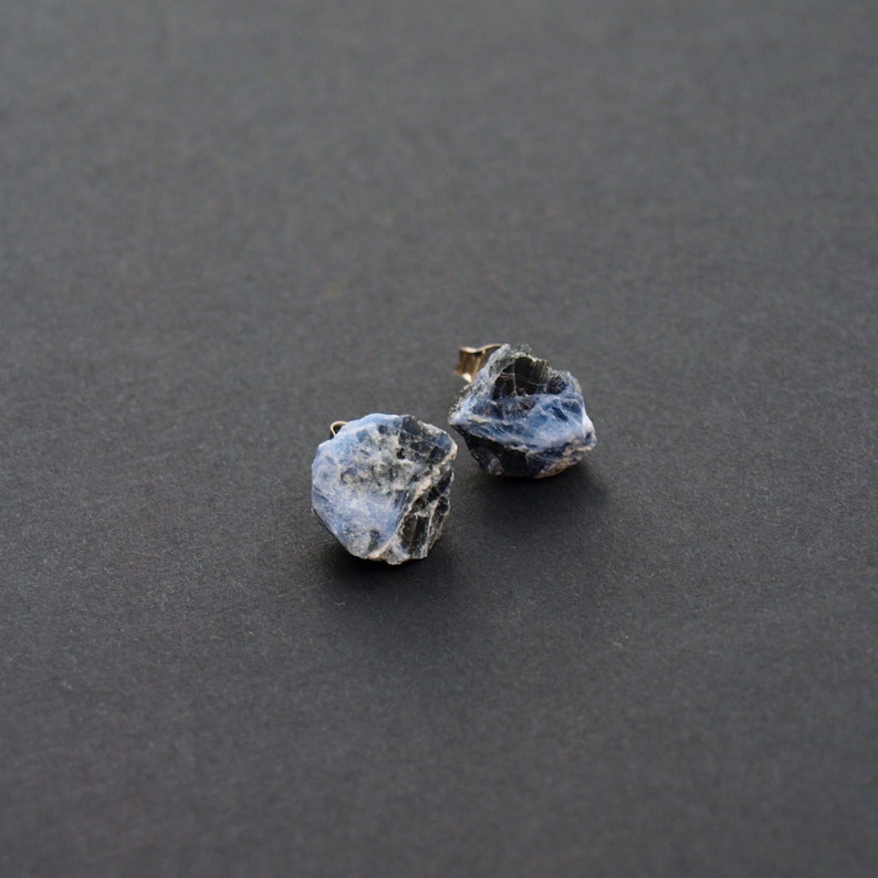 Raw Sodalite Chunk Earrings, Crystal Earrings, Rock Stud Earrings image 1