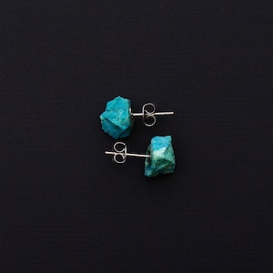 Raw Chrysocolla Chunk Earrings, Rock Stud Earrings, Crystal Earrings image 2