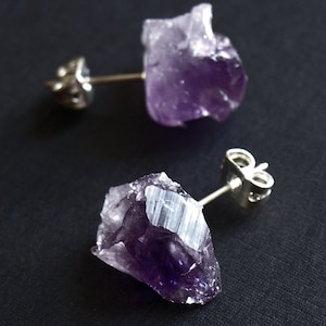 Raw Amethyst Earrings, Raw Stud Earrings image 1