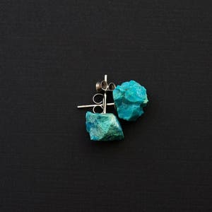 Raw Chrysocolla Chunk Earrings, Rock Stud Earrings, Crystal Earrings image 3