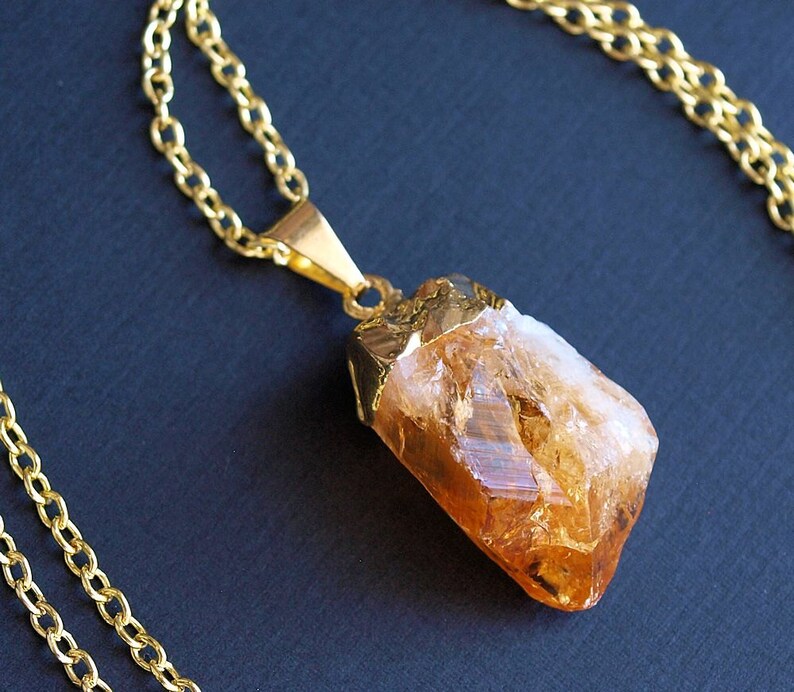 Gold Raw Citrine Crystal Statement Necklace image 1