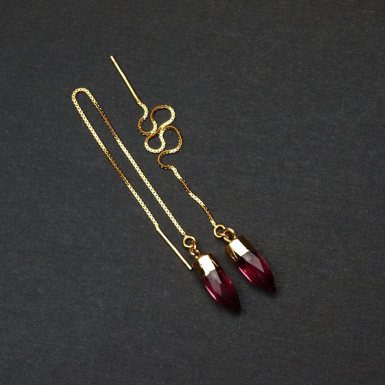 Pink Tourmaline Tiny Point Threader Earrings Pink Tourmaline Crystal Threaders