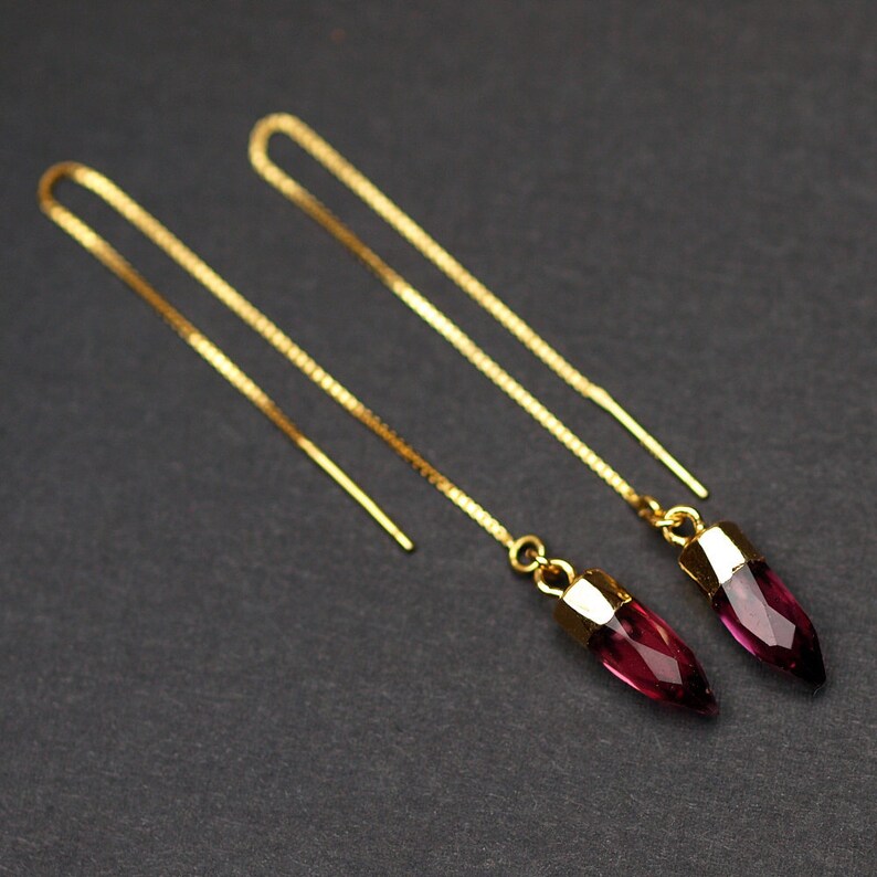Pink Tourmaline Tiny Point Threader Earrings Pink Tourmaline Crystal Threaders