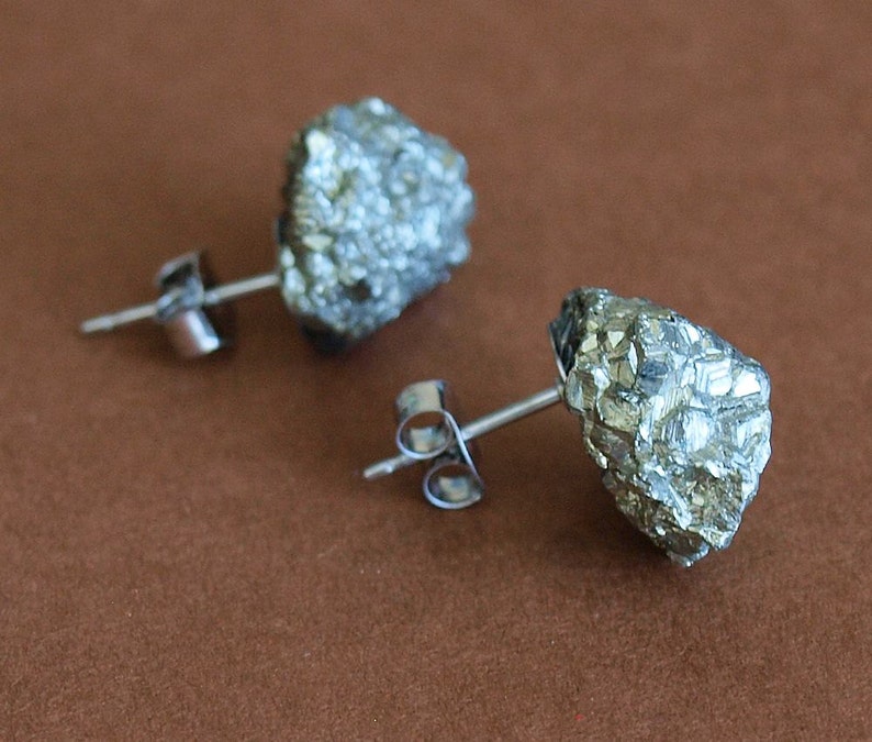 Raw Pyrite Chunk Earrings Geo Earrings Rock Stud Earrings Etsy
