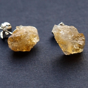 Raw Citrine Chunk Earrings, Geo Earrings, Rock Stud Earrings, Crystal Earrings image 1