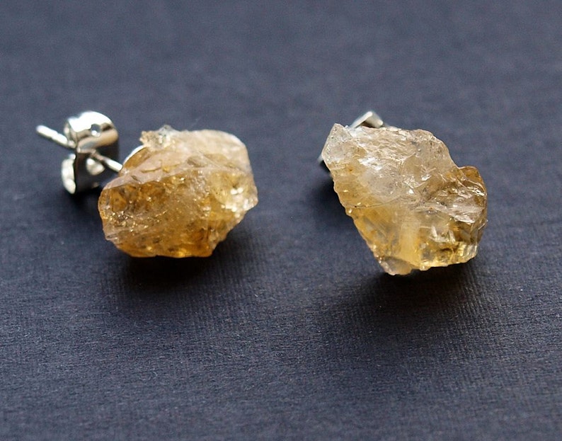 Raw Citrine Chunk Earrings, Geo Earrings, Rock Stud Earrings, Crystal Earrings image 1