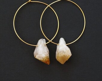 Raw Citrine Hoops