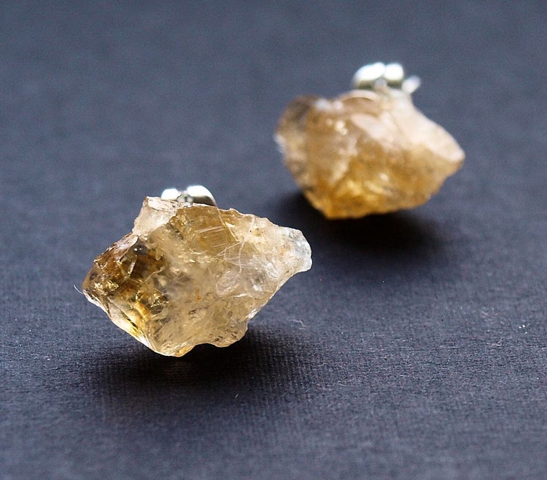 Raw Citrine Chunk Earrings, Geo Earrings, Rock Stud Earrings, Crystal Earrings image 5