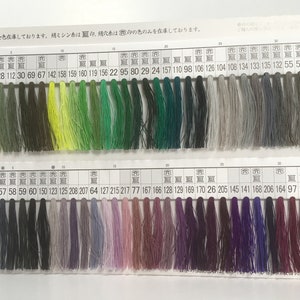 May include: A color chart with rows of thread samples. The chart is labeled with numbers from 1 to 34. The thread samples are in various colors, including green, yellow, blue, purple, and red.