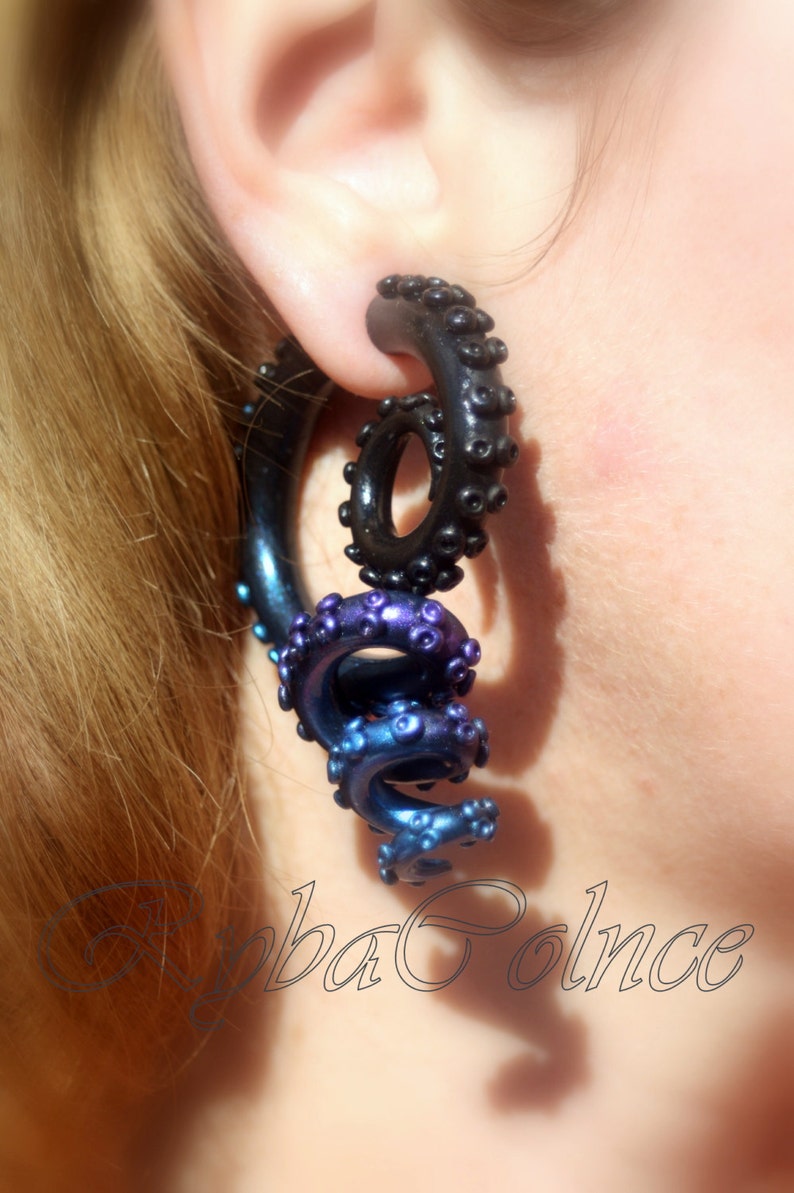 Fake ear tentacle gauges Faux gauge/Gauge earrings/Tentacle Etsy
