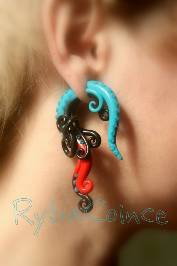 Fake ear tentacle gauge Faux gauge/Gauge earrings/Tentacle Etsy