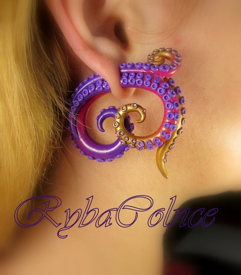 Fake ear tentacle gauge Faux gauge/Gauge earrings/Tentacle Etsy