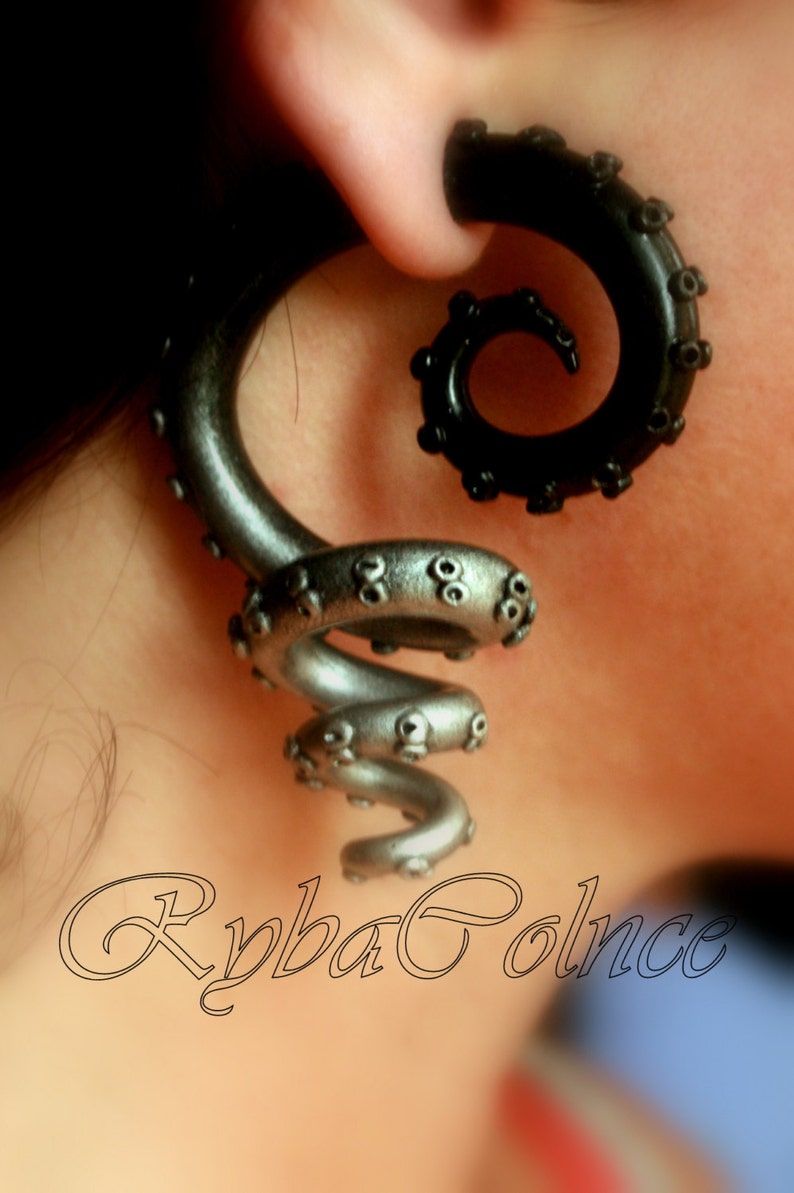 Fake ear tentacle gauge Faux gauge/Gauge earrings/Tentacle Etsy