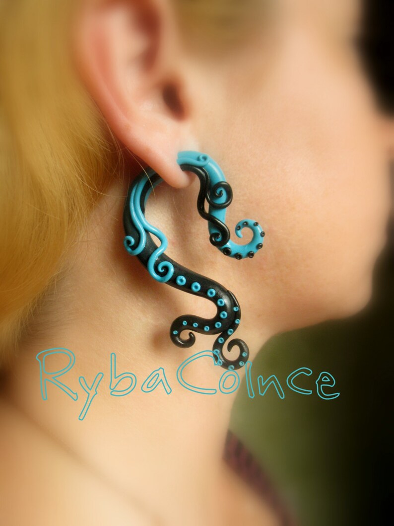 Fake ear tentacle gauge Faux gauge/Gauge earrings/Tentacle Etsy