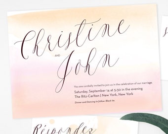 Wedding Invitation and RSVP • Customizable • Elegant • Watercolor and Calligraphy