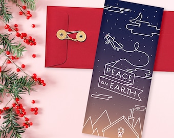 Illustrated Airplane Holiday Card — Peace on Earth