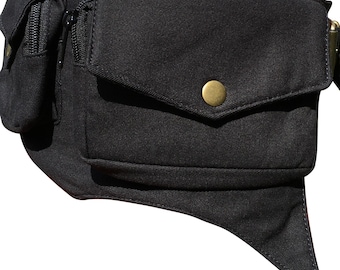 Pochete preta de algodão, cinto utilitário, cinto com bolsos para festivais, bolsa de cintura