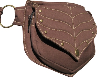 Leafy Festival Pocket Belt, Brown Cotton Waist Bag, Utility Belt, Pixie Style!