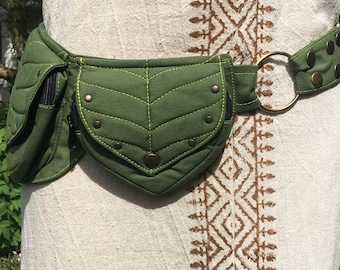 Green Leaf Pocket Belt · Festival Waist Bag · Pixie / Boho Style · SMALL FLAW