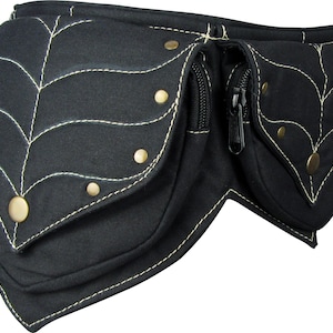 Cintura tascabile Leafy Festival, marsupio in cotone nero, cintura multiuso, stile folletto!