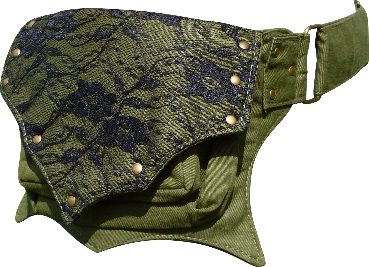 Utility Cotton Belt, Green Festival Pocket Belt, Hip Waist Bag, Ivy Leaf Style.