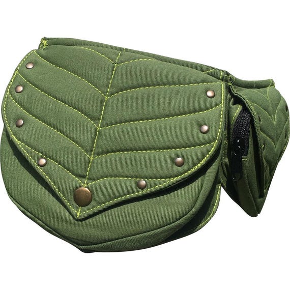 Leafy Green Festival Pocket Belt, Cotton Waist Bag, Utility Belt, Pixie Style!