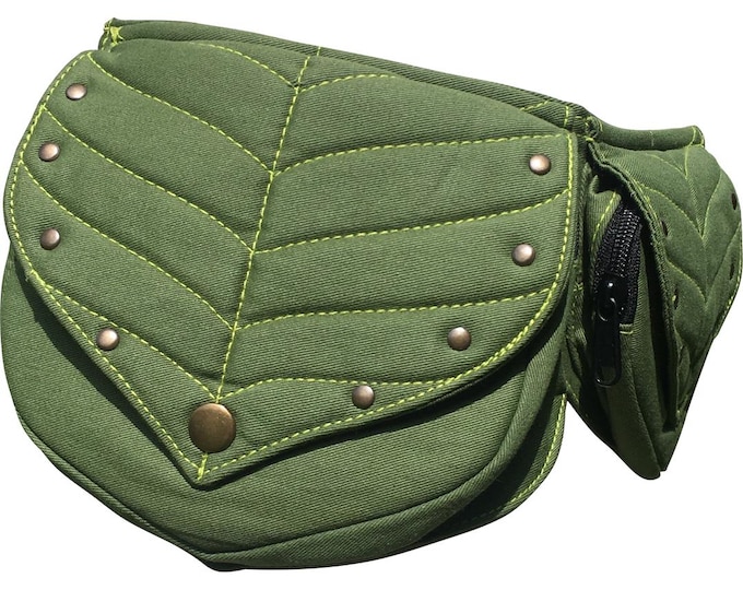 Leafy Green Festival Pocket Belt, Cotton Waist Bag, Utility Belt, Pixie Style!